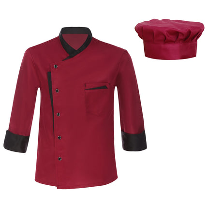 Unisex Mens Womens Chef Jacket Long Sleeve Contrast Color Coat Restaurant Kitchen Cooking Apparel Work Wear Uniform with Hat-KarWorkwear