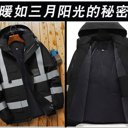 Winter Work Jacket Men, Waterproof Windproof Reflective Thermal Coat, Fleece Lined Abrasion Resistant Parka
