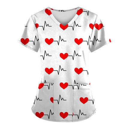 Print Scrubs Top Women with Pockets V-Neck Scrub Uniforms Pet Grooming Nurse Spa Caring Shirt uniformes de enfermería para mujer-KarWorkwear
