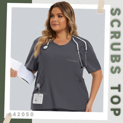 Medical Nurse Uniforms Nursing Scrubs Tops For Women Short Sleeve XXL Beauty Work Blouse Pockets Surgical Uniform Clinical Shirt-KarWorkwear