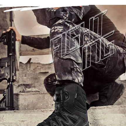 Large Outdoor Training Boots Men's Mountaineering Hiking Boots High Top Rotating Buckle Fashion Camouflage Sports Shoes-KarWorkwear