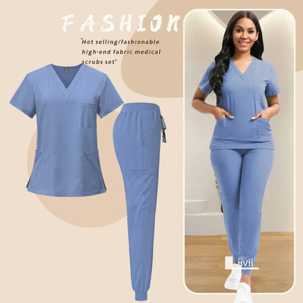 Medical Nurse Uniform 2Piece Workwear Medical Scrubs Set Hospital Uniform Surgery Dentist Overalls Spa Clinical Beauty Work Wear-KarWorkwear