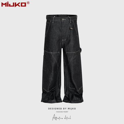 MIJKO Black Original Cow Jeans Wood Trousers Bright Line Design Comfortable Fit Workwear Casual Pants ZJ118
