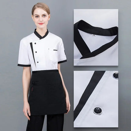Short Sleeve Chef Jacket Set Hotel Kitchen Work Uniform Cook Restaurant Cooking Shirts+Hat+Apron-KarWorkwear