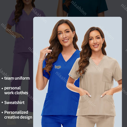 Customizable Logo Pet Grooming Institution Scrubs Workwear Health Service Medical Uniform Hospital Nursing Clothes with Pockets-KarWorkwear