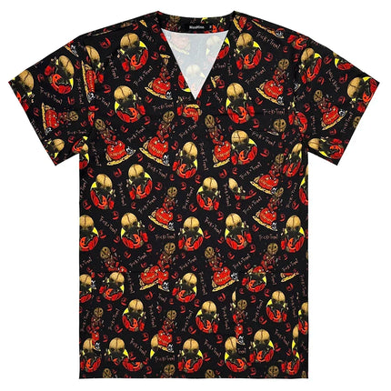 Men's Work Uniform Teeth Print Dentist Comfortable Short Sleeve Scrubs V-Neck Top Clinic Pharmacy Nursing Accessories Blouse New-KarWorkwear