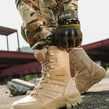 High Quality Men's Brand High-Top Leather Boots Breathable Desert Combat Men's Boots Outdoor Shoes Non-slip Hiking Ankle Boots