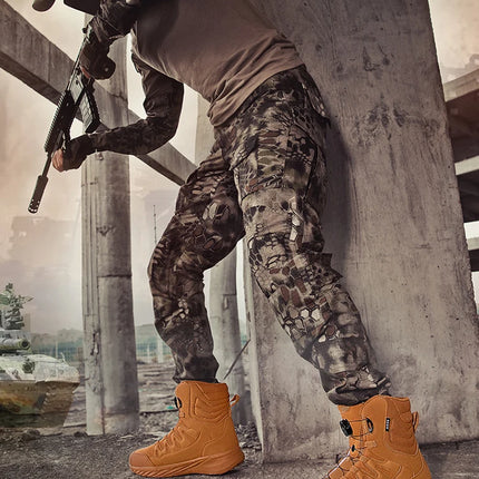 Large Outdoor Training Boots Men's Mountaineering Hiking Boots High Top Rotating Buckle Fashion Camouflage Sports Shoes-KarWorkwear