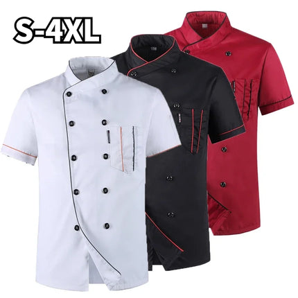 Chef Jacket Short  Sleeve  Cook Coat Barista Baker Work Uniform Waiter Restaurant Hotel Clothes-KarWorkwear