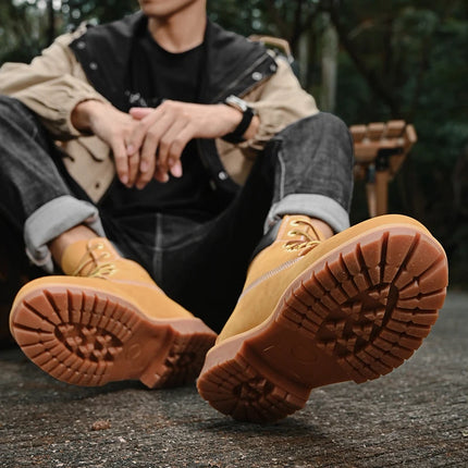 Boots Men High Top Boots High Quality Women Leather Shoes Fashion Outdoor Sneakers Men Lace Up Non-Slip Ankle Boots for Couple