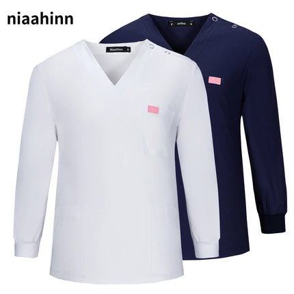Unisex Scrub Tops V-neck Surgical Uniform Long Sleeved Surgery Clothes Overalls Pet Grooming Nursing Uniform Dentistry Work Coat-KarWorkwear