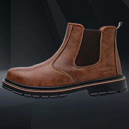 Anti Puncture Waterproof Steel Toe Safety Boots Leather Work High-heeled Leather Shoes Christmas Gift  Brown Protective Shoe