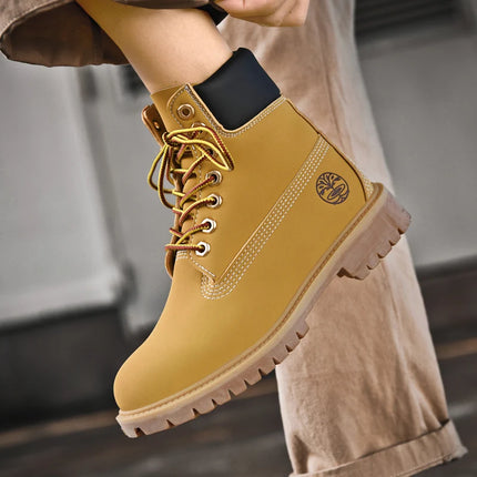 Classic Fashion Brown Work Boots Men Women High-quality Leather Ankle Boots Big Size 46 Men Lace-up Platform Boots Botas Hombre-KarWorkwear