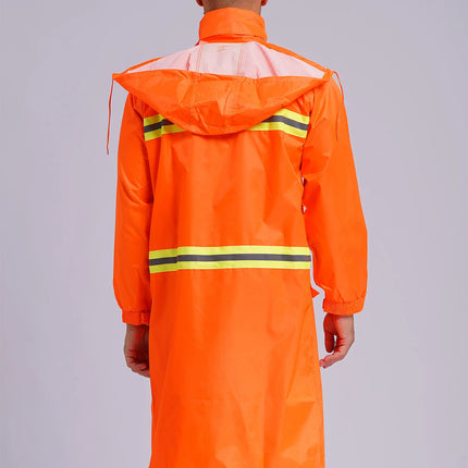 Adult Solid Color Raincoat Long Sleeve Hooded Reflective Stripe Jacket Traffic Office/Firefighter Work Uniform Emergency Poncho-KarWorkwear