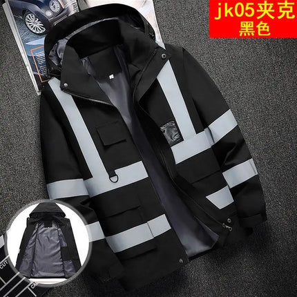 Men's Work Jacket with Reflective Stripes, Custom Logo Available, Casual Autumn Winter Coat for Men