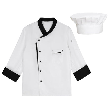 Unisex Mens Womens Chef Jacket Long Sleeve Contrast Color Coat Restaurant Kitchen Cooking Apparel Work Wear Uniform with Hat-KarWorkwear