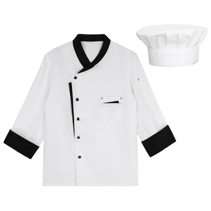 Unisex Mens Womens Chef Jacket Long Sleeve Contrast Color Coat Restaurant Kitchen Cooking Apparel Work Wear Uniform with Hat-KarWorkwear