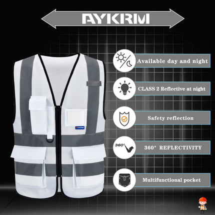 AYKRM 21 Colour （XS-8XL) Hi Vis Viz High Visibility Reflective Zip Pocket Security Waistcoats Jacket Workwear Vests