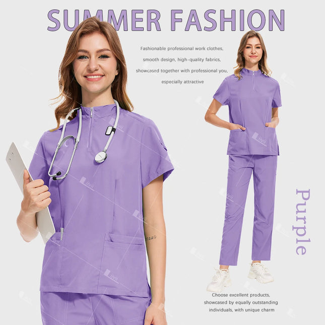 Fashion Black Uniforms Woman Beauty Workwear Medical Scrub Set Doctor Nurse Nursing Clothes Clinical Scrubs Top Pants Sets S-XXL-KarWorkwear