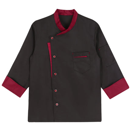 Unisex Mens Womens Chef Jacket Long Sleeve Contrast Color Coat Restaurant Kitchen Cooking Apparel Work Wear Uniform with Hat-KarWorkwear