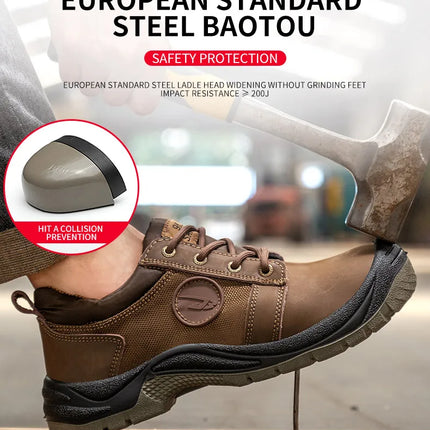 Safety shoes men's leather welding shoes anti-smashing, anti-puncture, non-slip sports Steel toe soft work boots for women-KarWorkwear