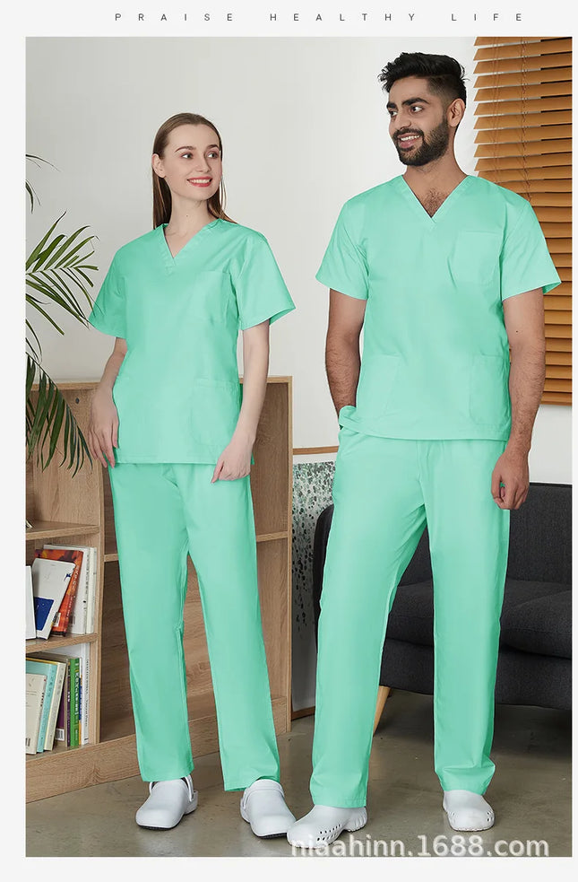 Multicolor Scrubs Uniform Short Sleeve Tops+Pants Nursing Uniform Women Pet Shop Doctor Scrub Medical Surgery Workwear Scrub Set-KarWorkwear
