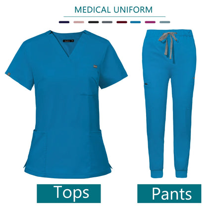 Hospital Doctor Nursing Set Unisex Wholesale Casual Jogger Suits Short Sleeved V-neck Tops Nurse Pants Pharmacy Medical Uniforms-KarWorkwear