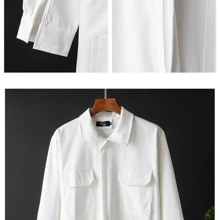 Spring Men Jumpsuits Long Sleeve Multi-pocket Beam Feet Overalls Streetwear Clothing Cargo Pants Hip Hop White Coverall Trousers