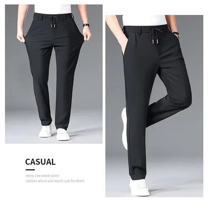 Men Elastic Waist Pants Male Casual Stretch Classic Brand Business Straight Leg Clothing Trousers Solid Color Comfortable Pants