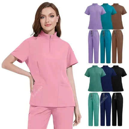 Hospital Doctor Nursing Uniform Women Wholesale Casual Short Sleeved V-neck Jogger Suits Nurse Pharmacy Working Medical Uniforms-KarWorkwear