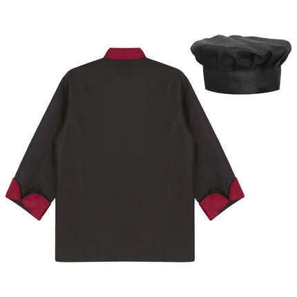 Unisex Mens Womens Chef Jacket Long Sleeve Contrast Color Coat Restaurant Kitchen Cooking Apparel Work Wear Uniform with Hat-KarWorkwear