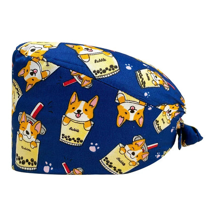 Cartoon Doctor Operating Room Pattern Printed Nursing Head Cap Lab Scrub Pet Hospital Surgical Hat Unisex Dentist Scrub Cap 2023