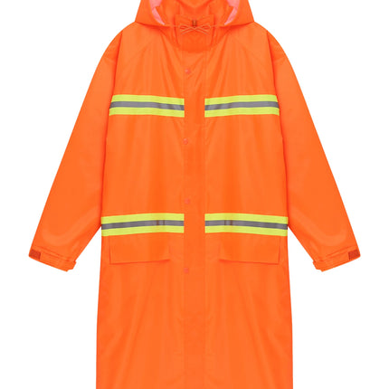 Adult Solid Color Raincoat Long Sleeve Hooded Reflective Stripe Jacket Traffic Office/Firefighter Work Uniform Emergency Poncho-KarWorkwear