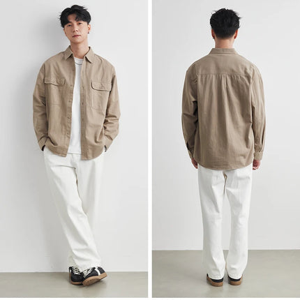 Workwear Shirts for Men 2025 Spring and Autumn New 100% Cotton Long-Sleeve Blouse Vintage Pockets Basic Men's Clothing Jacket