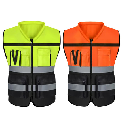 Durable Multi Pocket Workwear Vest With/Without Waistband Strip Protective Clothing Safety For Night Running Factory Unisex