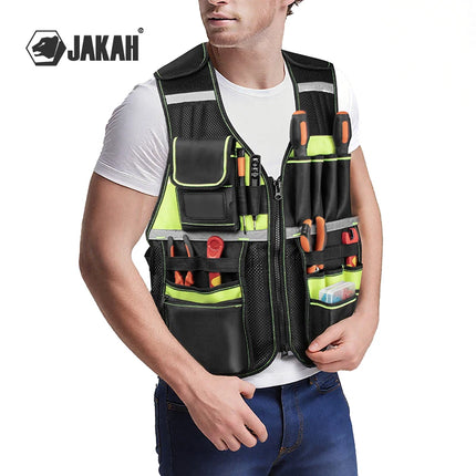 Workwear Allround Work Tool Vest Safety Vest with Multi-pockets and Zipper Heavy Duty Tool Vest for Electricians