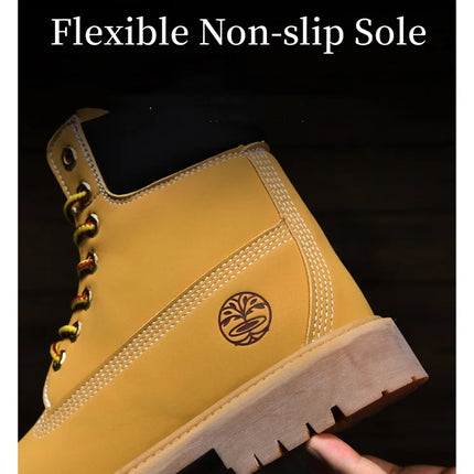 Classic Fashion Brown Work Boots Men Women High-quality Leather Ankle Boots Big Size 46 Men Lace-up Platform Boots Botas Hombre-KarWorkwear