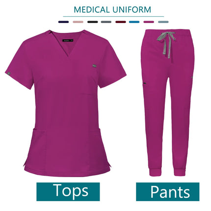 Hospital Doctor Nursing Set Unisex Wholesale Casual Jogger Suits Short Sleeved V-neck Tops Nurse Pants Pharmacy Medical Uniforms-KarWorkwear