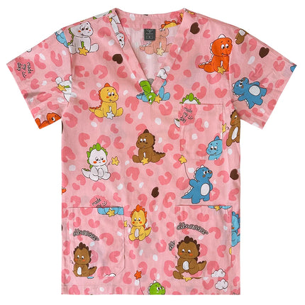 Niaahinn Gray Owl Printing Spa Uniform Women Beauty and Health Scrub Tops Beauty Salon Work Uniform Beauty Salon Scrubs Workwear-KarWorkwear