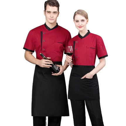 Short Sleeve Chef Jacket Set Hotel Kitchen Work Uniform Cook Restaurant Cooking Shirts+Hat+Apron-KarWorkwear