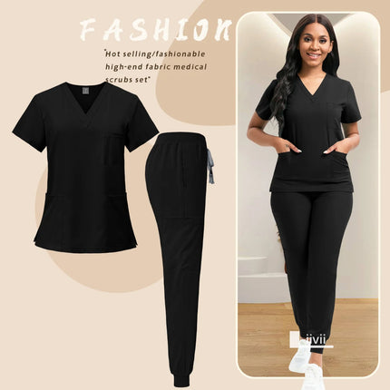 Medical Nurse Uniform 2Piece Workwear Medical Scrubs Set Hospital Uniform Surgery Dentist Overalls Spa Clinical Beauty Work Wear-KarWorkwear