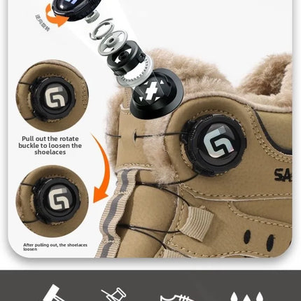 Fleece-lined Work Men's Safety Shoes Winter Steel Toe Rotation Button Thickened Warm Woman Anti-smashing Security Boots Protect