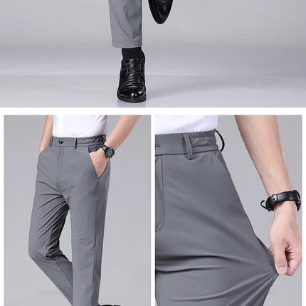 Spring Summer Men's Casual Pants Business Stretch Slim Fit Elastic Waist Jogger Korean Classic Thin Black Gray Trousers Male