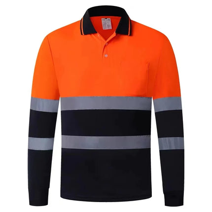 Hi Vis Workwear Shirts for Men Construction Fluorescent Yellow Navy Long Sleeve Reflective Polo Safety Work Shirt