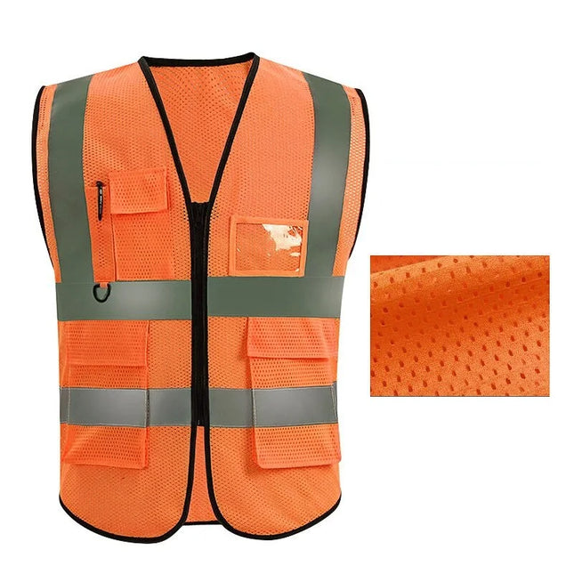 2023 Breathable Reflective Vest Summer Grid Type Multi-pocket For Safety Traffic Outlets Miners Builders Uniform Running Sports-KarWorkwear