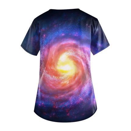 Casual Nurse Uniform Print Women Short Sleeve Tops V-Neck Blouse Shirt Pocket Beauty Care Scrub Uniforms Enfermera Mujer 2024-KarWorkwear