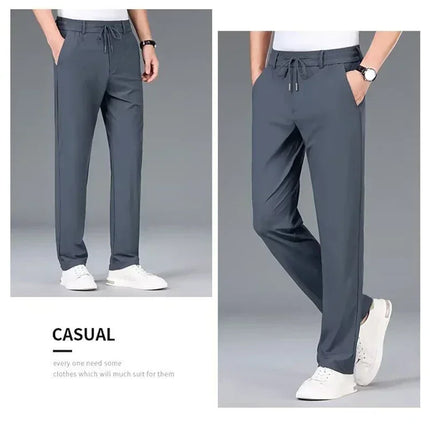 Men Elastic Waist Pants Male Casual Stretch Classic Brand Business Straight Leg Clothing Trousers Solid Color Comfortable Pants