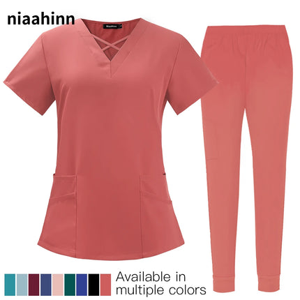 Clearance Scrubs Nursing Uniforms for Women Men Anesthetist Set Tops and Jogger Pants Thin Fabric Operating Room Doctor Workwear-KarWorkwear