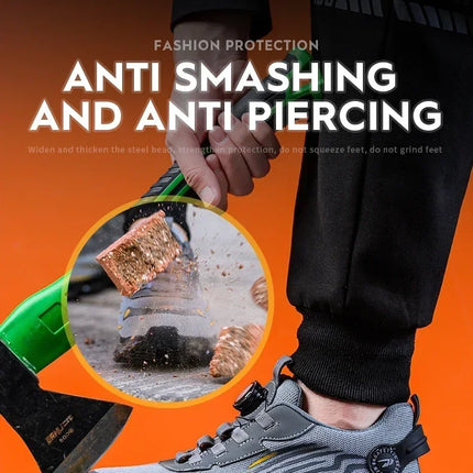 Rotating Button New Safety Shoes Men Anti-smash Anti-puncture Work Shoes Fashion Men Sport Shoes Security Protective Boots Men
