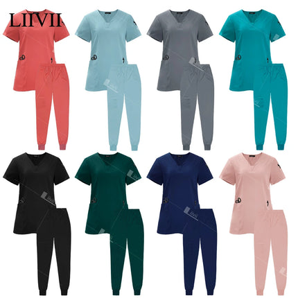 Surgical Uniforms Woman Scrub Set Medical Nurse Beauty Salon Workwear Clinical Scrubs Top Pants Spa Doctor Nursing Clinical Suit-KarWorkwear